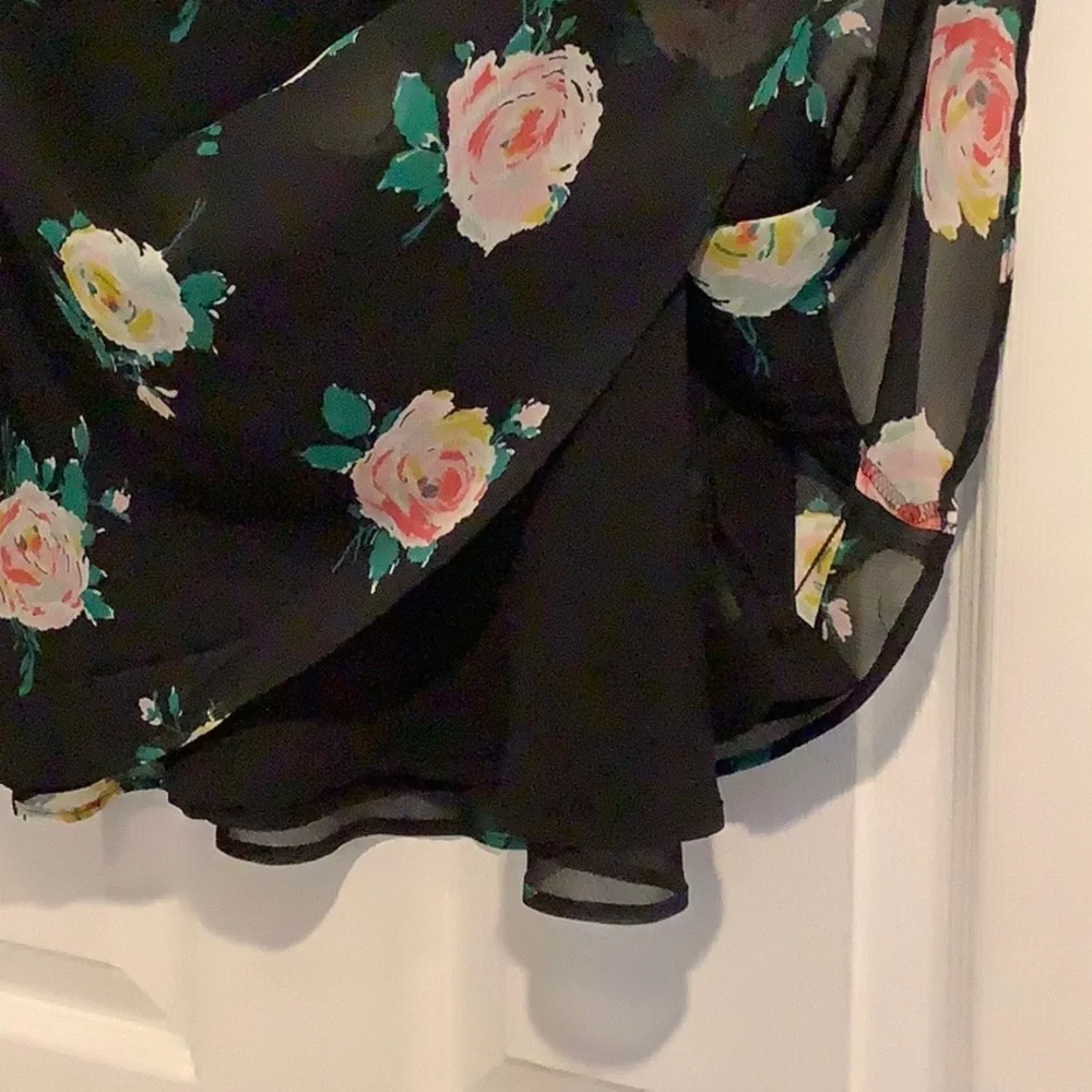BODEN NWT Womens Black Floral Flowy Cottagecore Boho Romantic Summer Skirt 16/18
